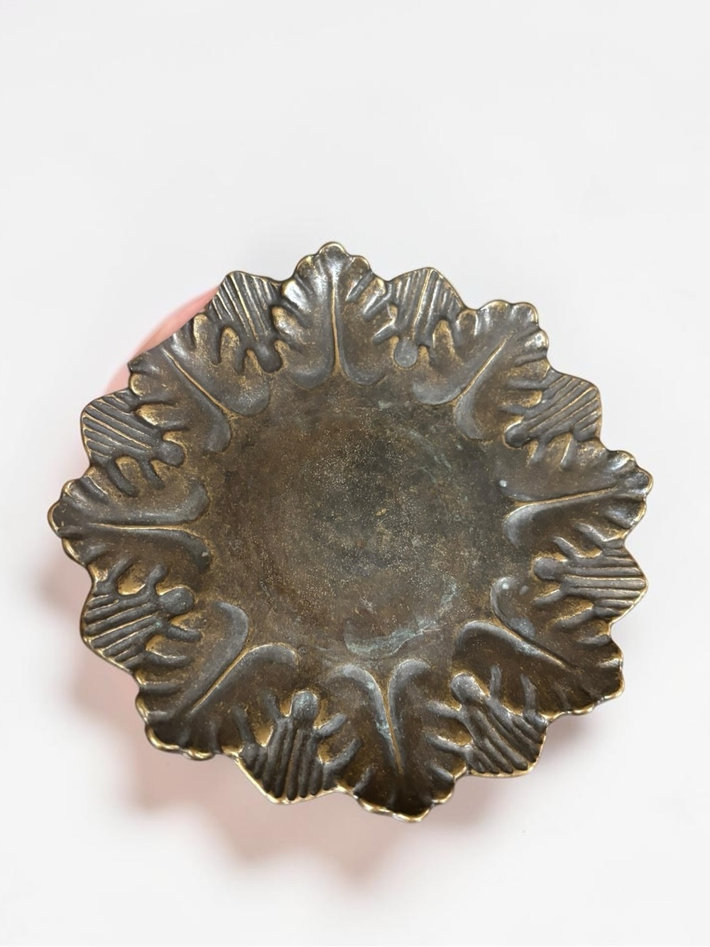 Vintage Solid Brass Botanical Trinket Dish 6" Ornate Leaf Catchall Bowl